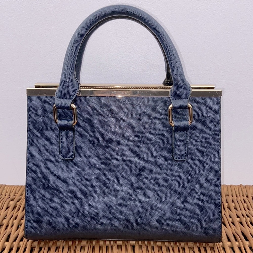 Dune London Textured Navy Blue With Gold Hardware Handbag Crossbody Purse - Picture 5 of 13
